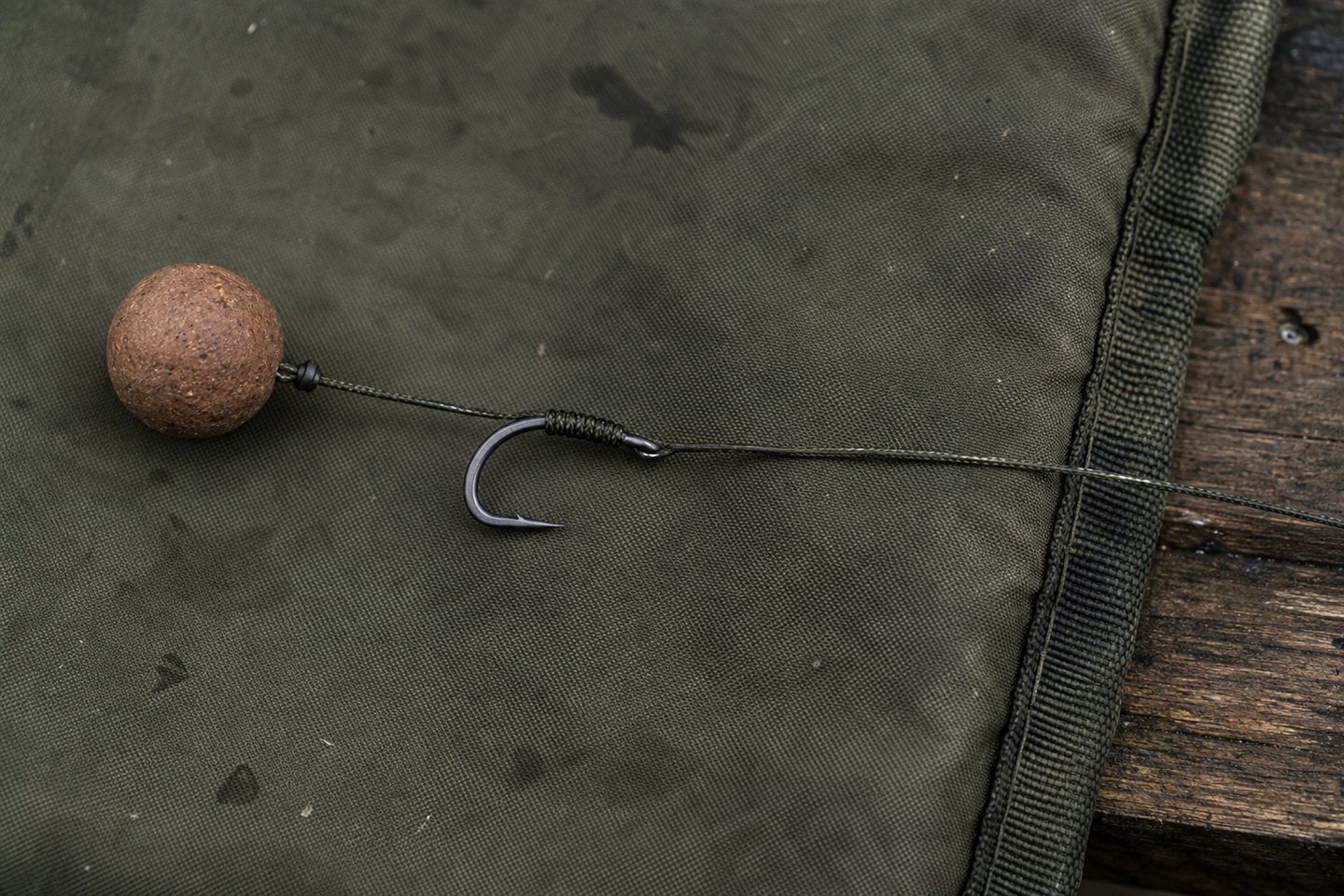 A knotless-knot hair rig with a boilie mounted below the hook